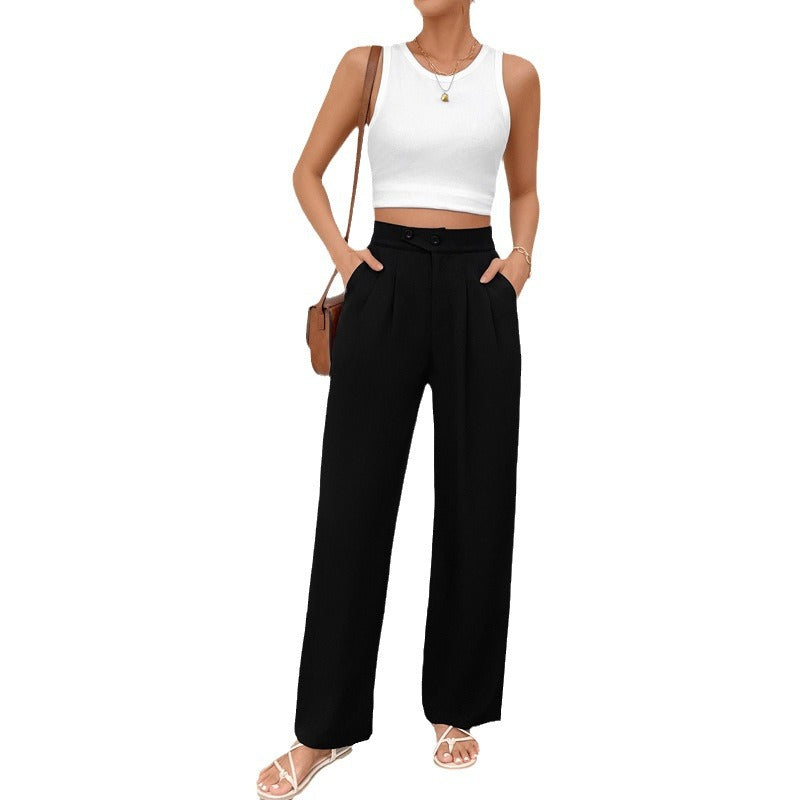 Damen Elegante Stoffhose mit hoher Taille und seitlichen Taschen R&B