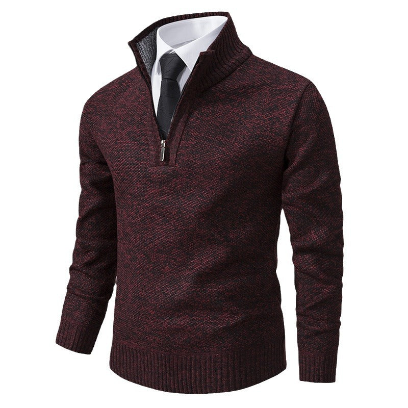 Herren eleganter Strickpullover mit halbem Reißverschluss und strukturierter Oberfläche R&B