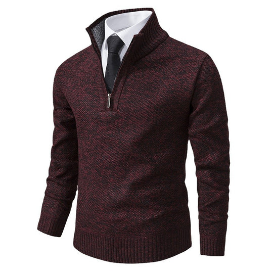 Herren eleganter Strickpullover mit halbem Reißverschluss und strukturierter Oberfläche R&B