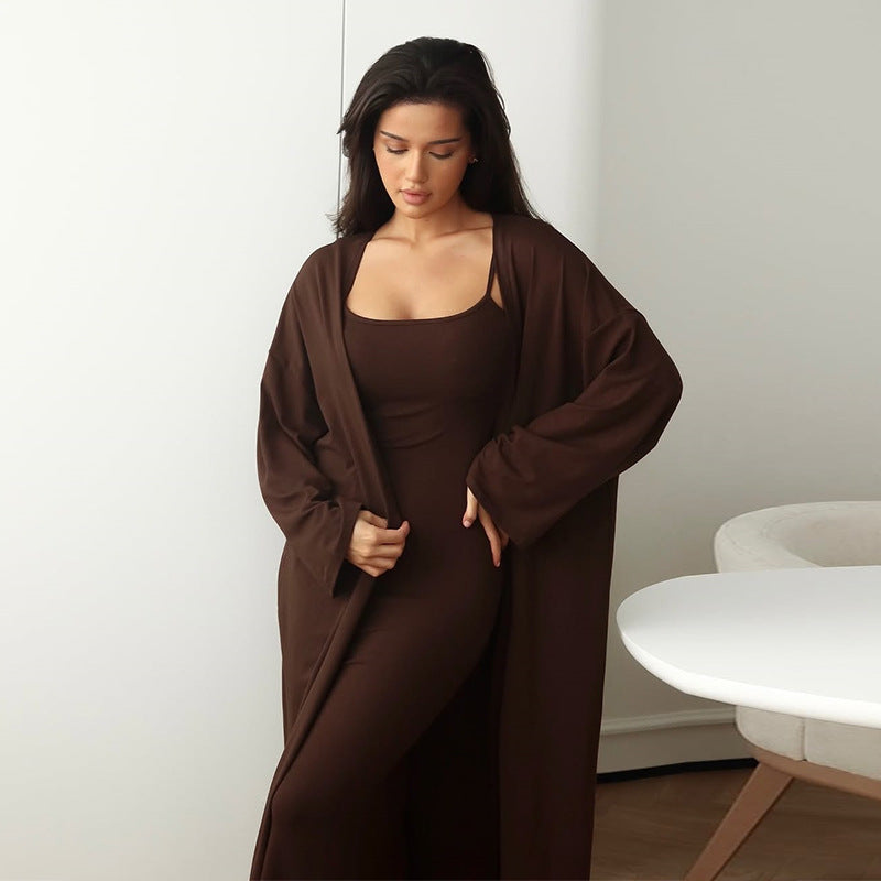 Damen Langärmliges Maxikleid mit offenem Cardigan R&B