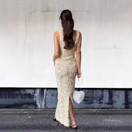 Damen Exquisites Abendkleid mit floralem Design und tiefem Ausschnitt R&B