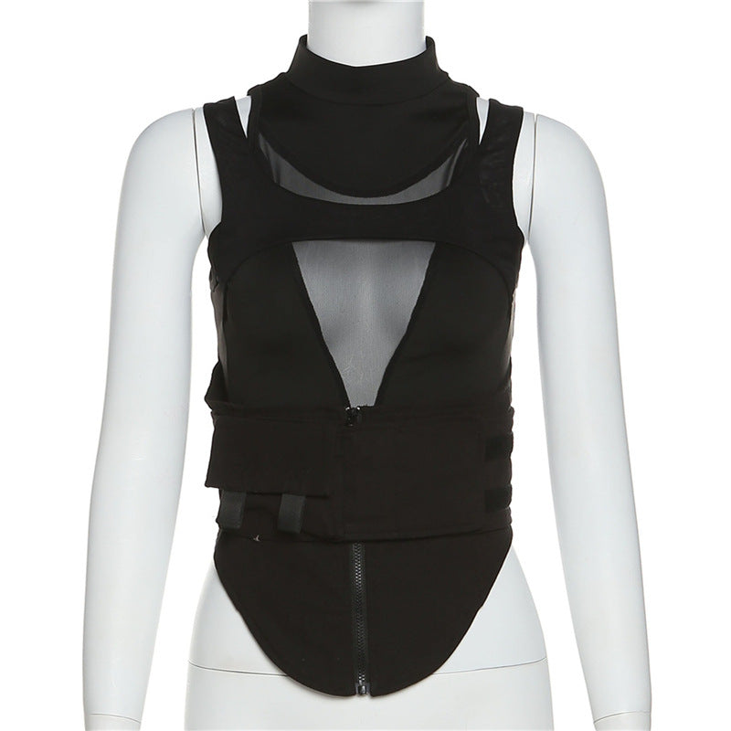 Damen Sportliches Tanktop mit innovativem hochgeschlossenem Design und verstellbaren Riemen R&B