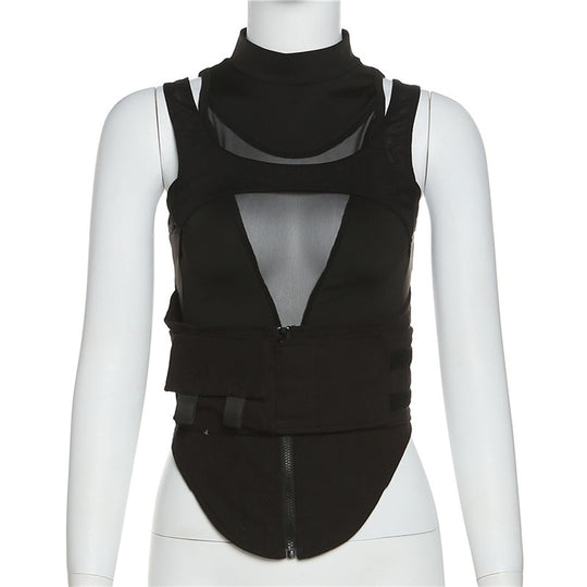 Damen Sportliches Tanktop mit innovativem hochgeschlossenem Design und verstellbaren Riemen R&B