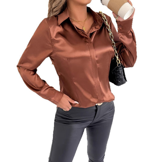 Damen Satin-Bluse mit klassischem Kragen R&B