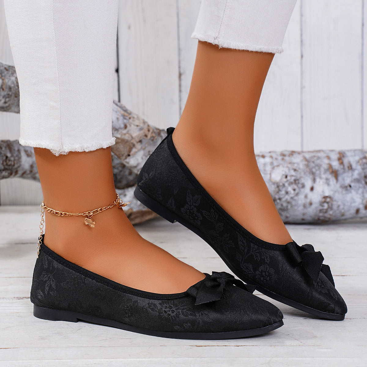 Damen Ballerinas mit floralem Muster und Schleifenverzierung R&B