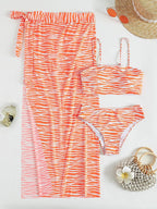 Damen Zweiteiliges Crop-Top und Rock-Set mit Zra-Muster