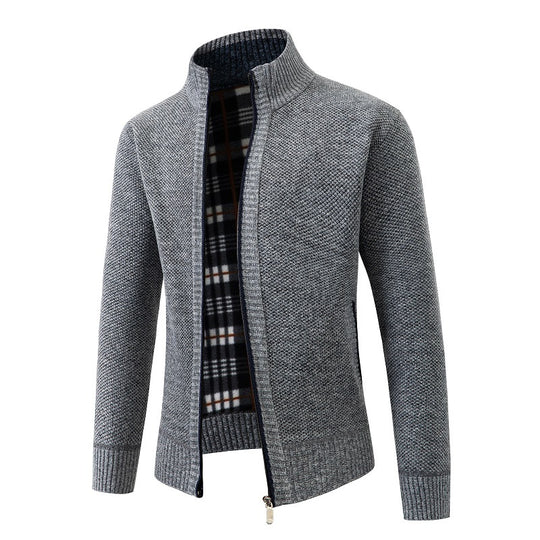 Herren Strickjacke mit modernem Stehkragen und praktischen Seitentaschen R&B
