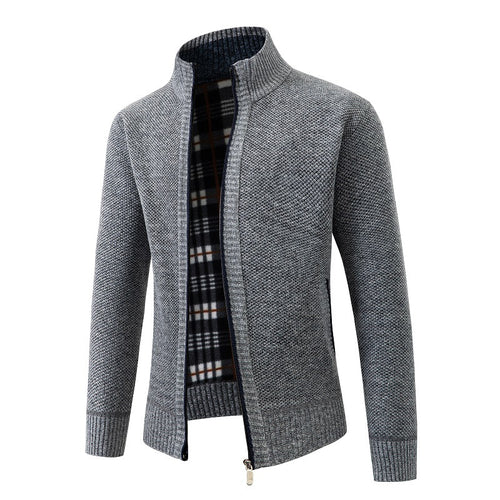 Herren Strickjacke mit modernem Stehkragen und praktischen Seitentaschen R&B
