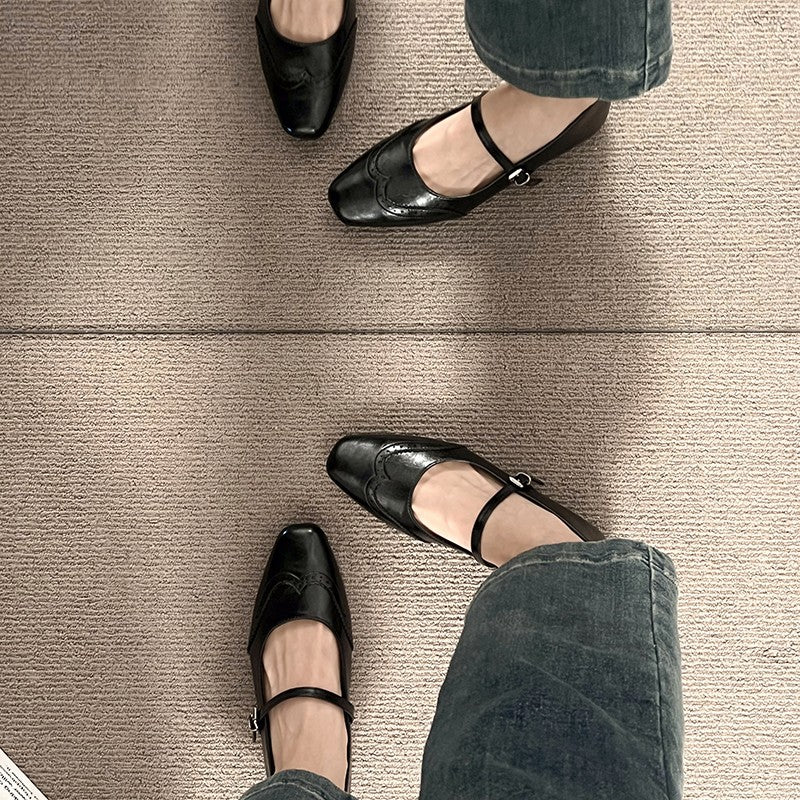 Damen Elegante Ballerinas mit komfortablem Riemchen und feiner Brogue-Verzierung R&B