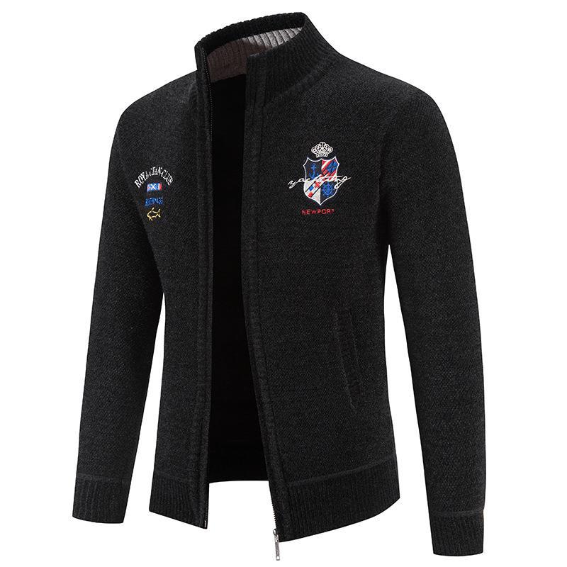 Herren modische Strickjacke mit hohem Kragen und detailreicher Stickerei R&B