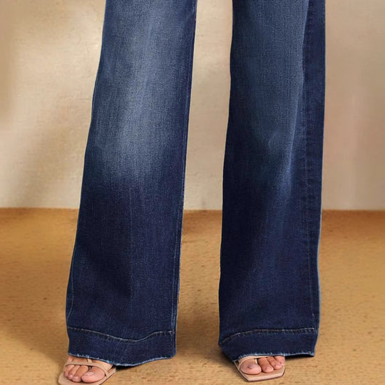Damen Weit geschnittene Jeans mit modischem Kordelzug und elastischem Bund R&B