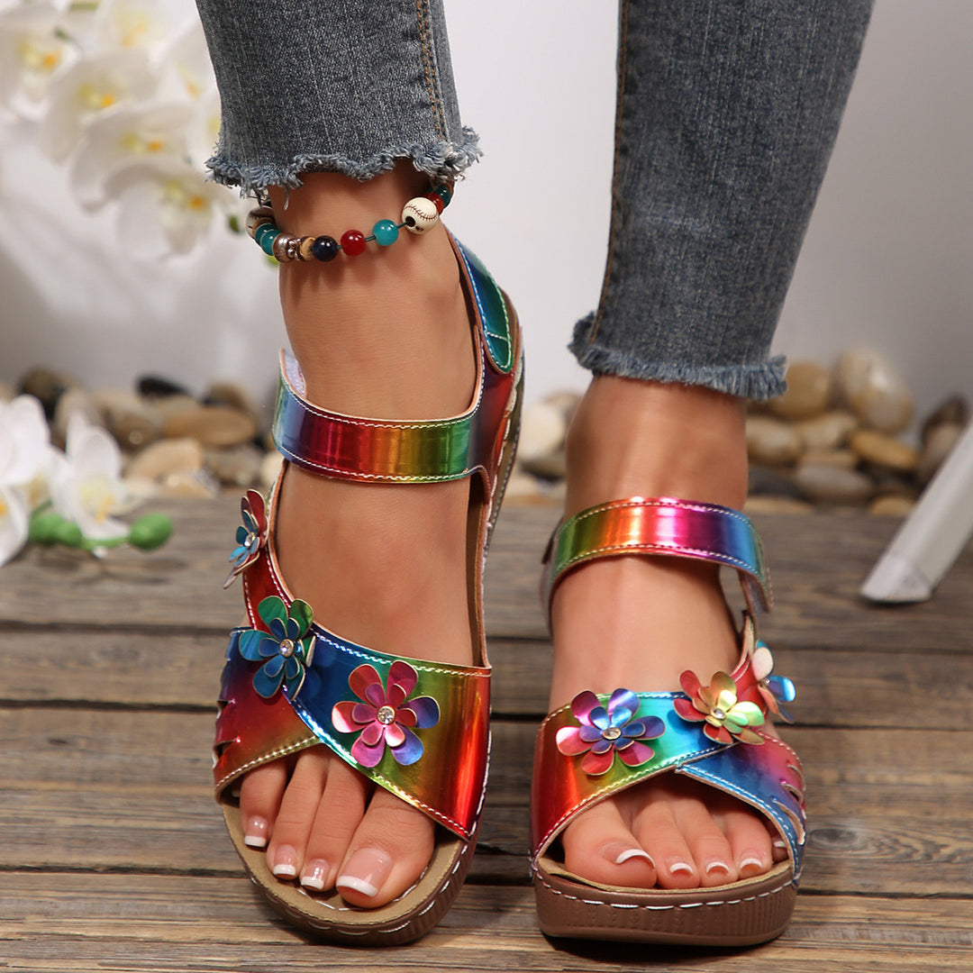 Damen bequeme Sandalen mit buntem Blumendesign R&B