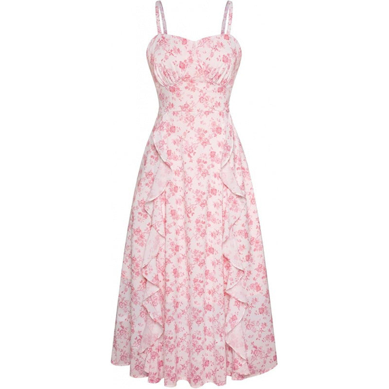 Damen Freizeitmaxikleid mit zarten Rüschendetails und floralem Design R&B