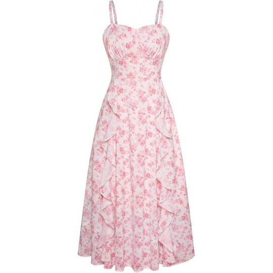 Damen Freizeitmaxikleid mit zarten Rüschendetails und floralem Design R&B