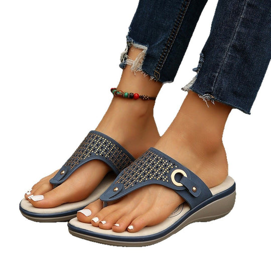 Damen Komfortable Zehentrenner-Sandalen mit modischem Glitzer-Detail R&B
