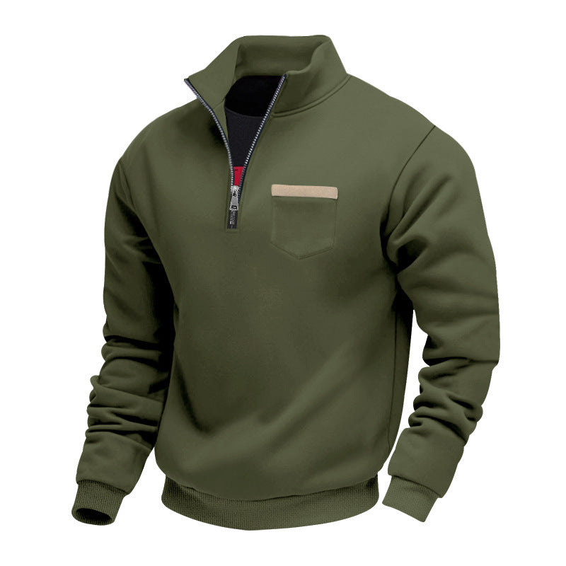 Herren nan Sweatshirt mit halbem Reißverschluss Stehkragen und Brusttasche R&B