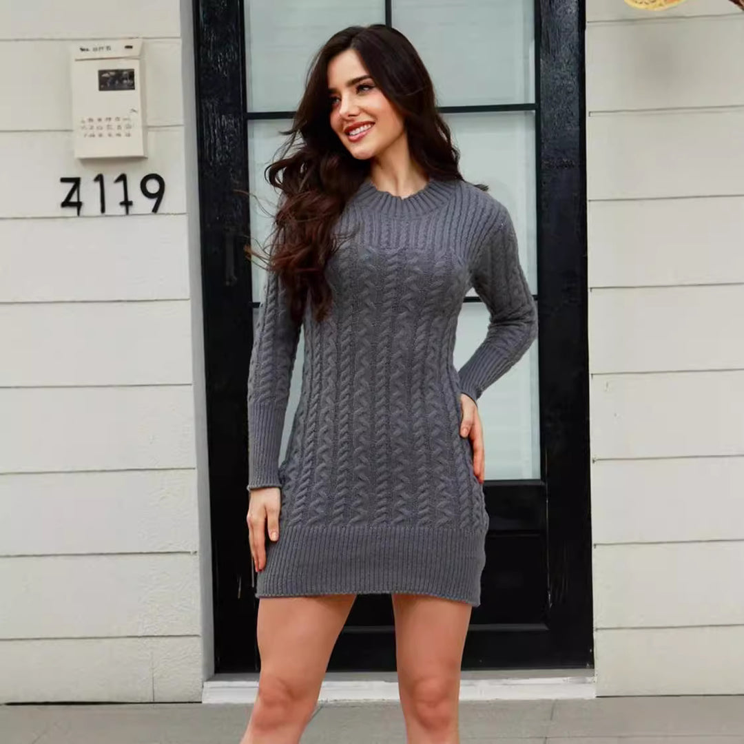 Damen Strickkleid mit stylischem Zopfmuster und figurbetontem Schnitt R&B
