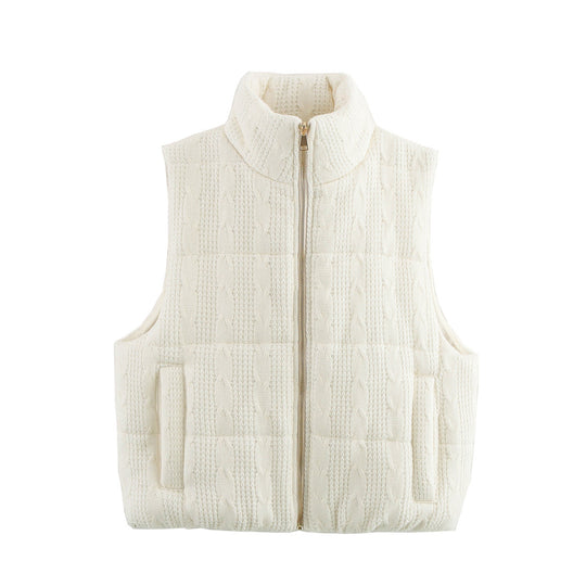 Damen gesteppte Weste mit hochwertigem Strickmuster und praktischen Taschen R&B