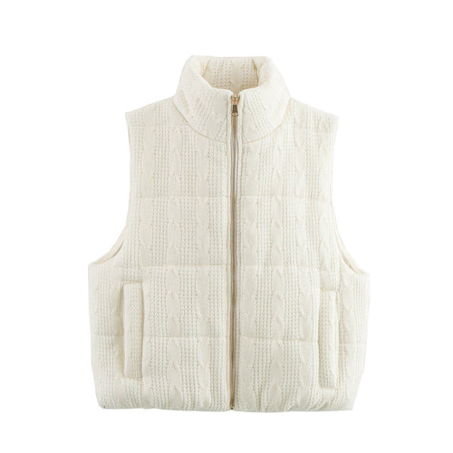 Damen gesteppte Weste mit hochwertigem Strickmuster und praktischen Taschen R&B