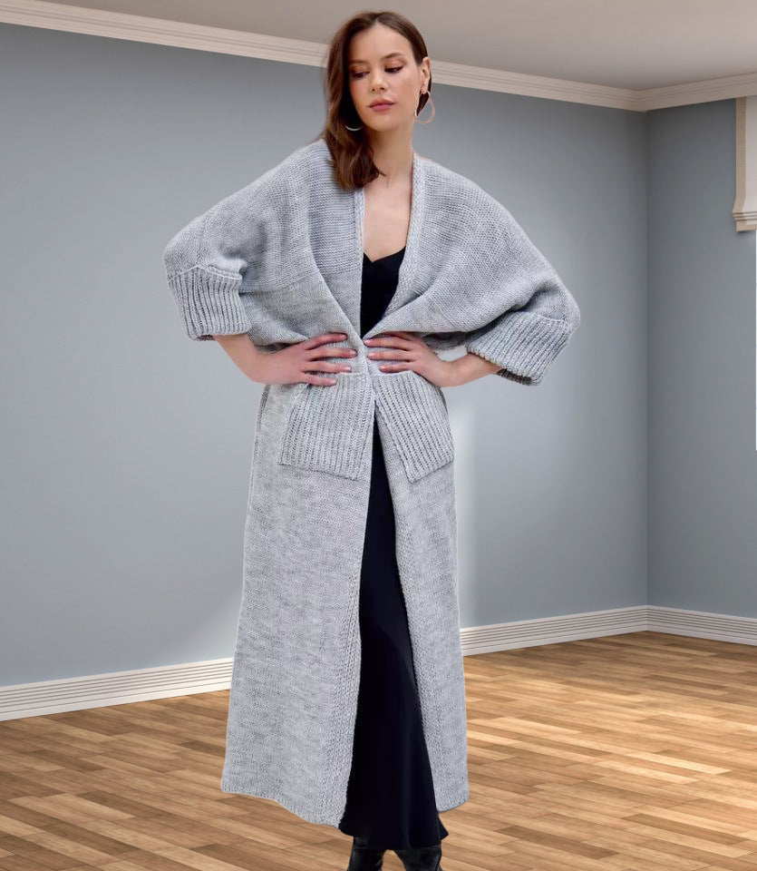 Damen Grobstrickmantel mit praktischen Taschen und elegantem V-Ausschnitt R&B
