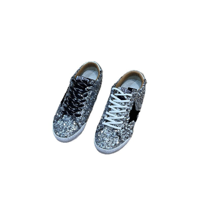 Damen Sneaker mit glitzerndem Obermaterial und kontrastierenden Schnürsenkeln R&B