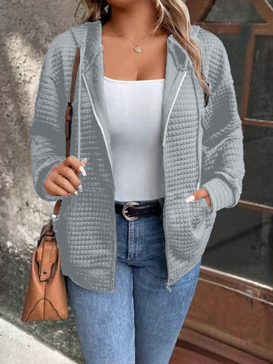 Damen Gefütterte Zip-Jacke mit Kängurutasche R&B