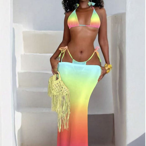 Damen Bikiniset mit modischen Schnürdetails und luftiger Maxikleid-Überwurf R&B