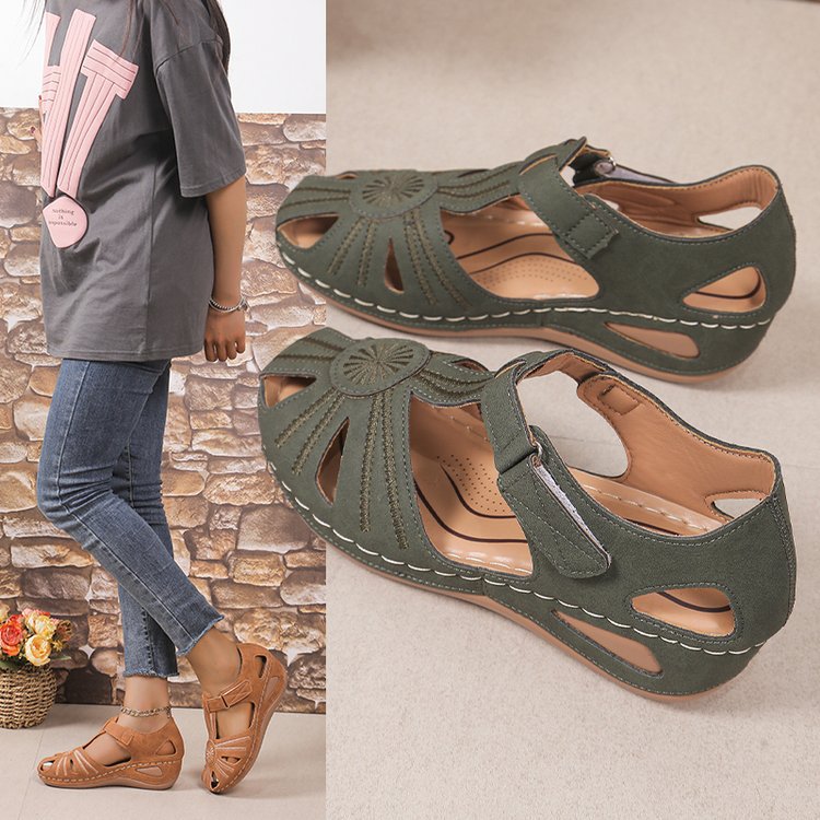 Damen komfortable Wedge-Sandalen mit ergonomischem Fußbett R&B