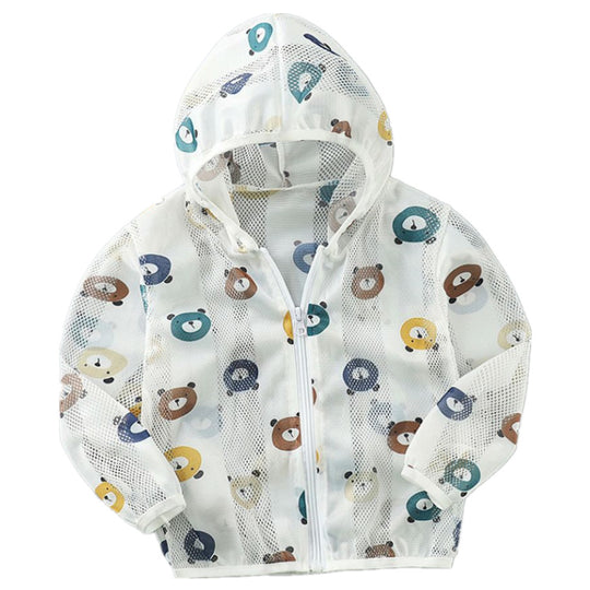 Unisex nan leichte kapuzen mesh sonnenschutzjacke mit süßem bärendruck R&B