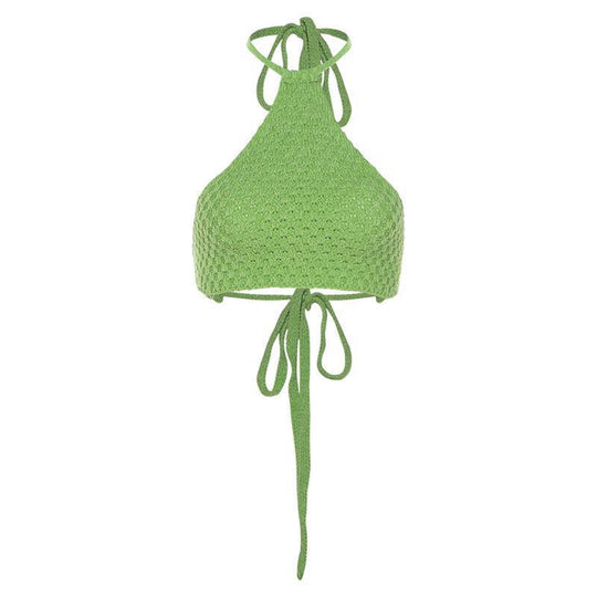 Damen gehäkeltes Crop-Bikini-Top mit verstellbaren Bindebändern R&B
