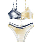 Damen Triangel-Bikini mit raffiniertem Knoten und modischem Streifenmuster R&B