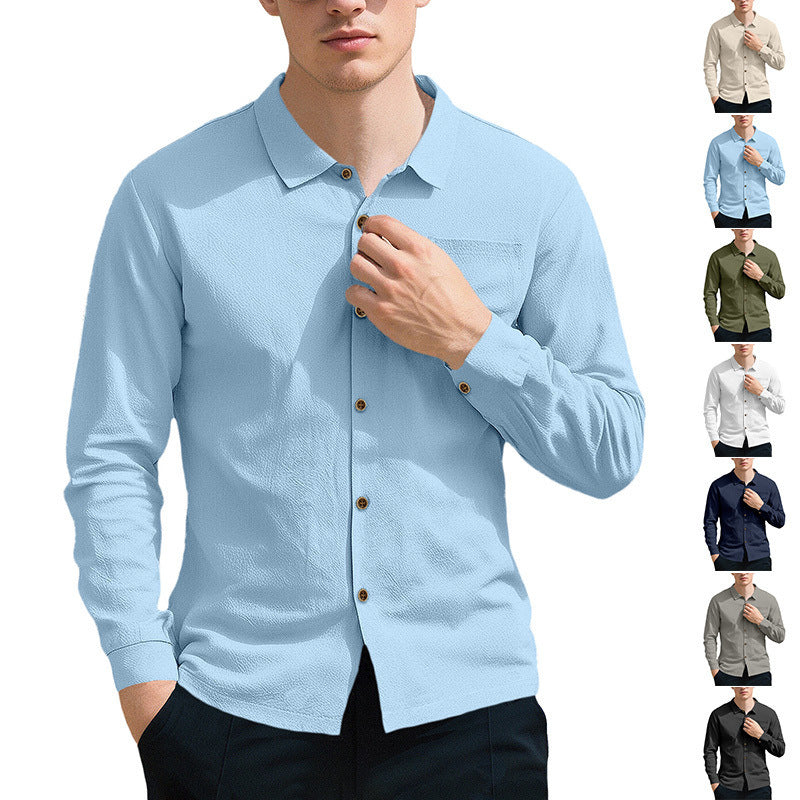 Herren nan lässiges Langarmhemd mit Kentkragen Brusttasche und Ärmelriegel R&B