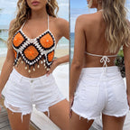 Damen Bohemian Cropped Top mit einzigartigen Häkelverzierungen R&B
