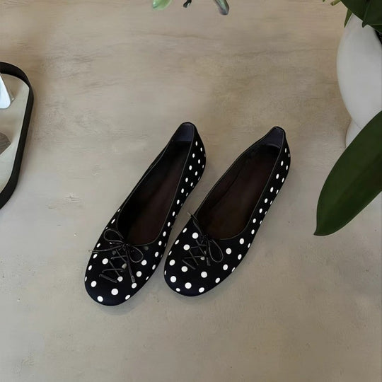 Damen Ballerinas mit charmantem Punktemuster und zierlichem Schleifendetail R&B