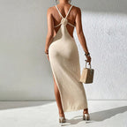 Damen figurbetontes Sommermaxikleid mit aufregendem Seitenschlitz R&B