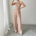 Damen bodenlanger Jumpsuit mit raffiniertem Wickeldesign und eleganter Bundnaht EB