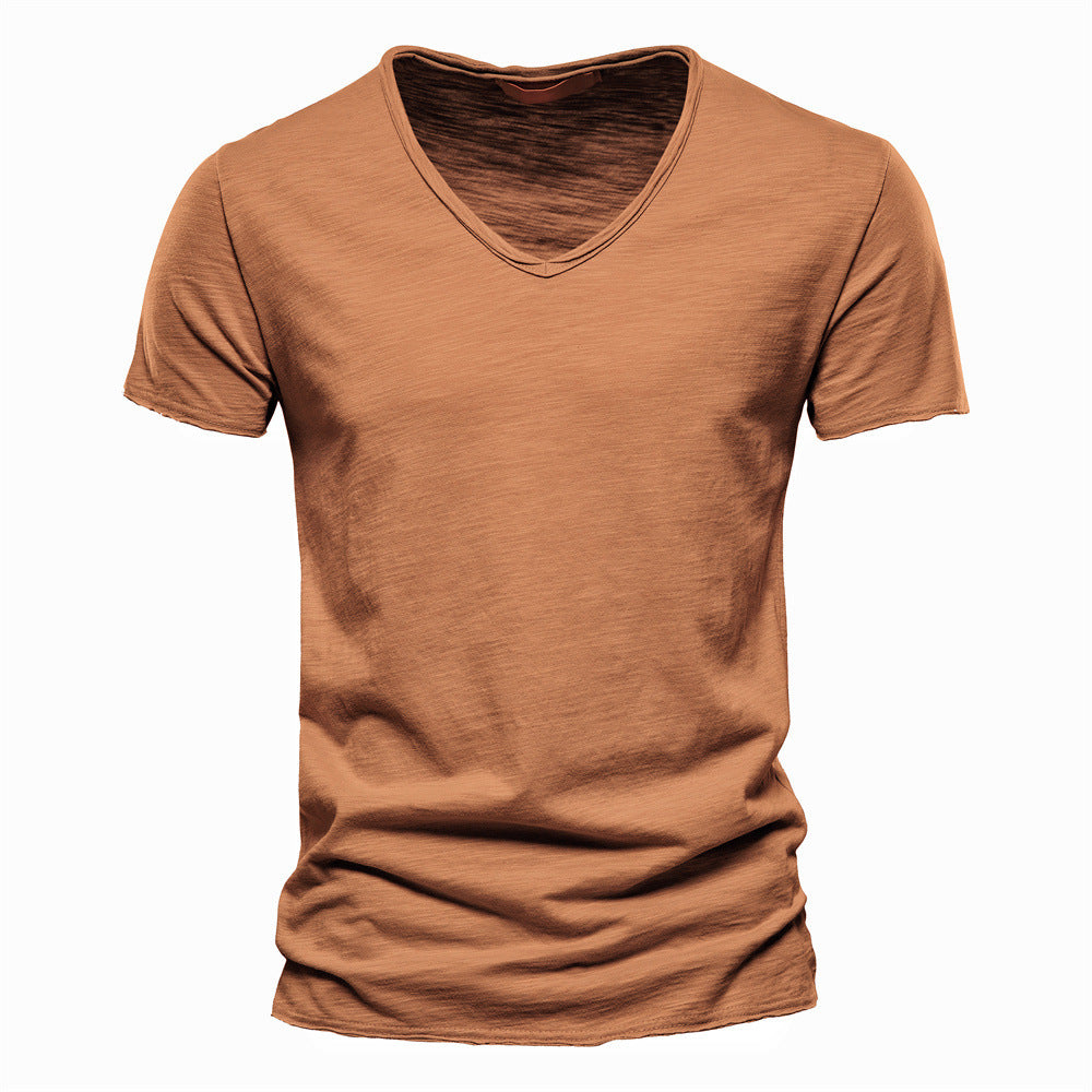 Herren nan leichtes Baumwolljersey Kurzarmshirt mit V-Ausschnitt und schmaler Passform R&B