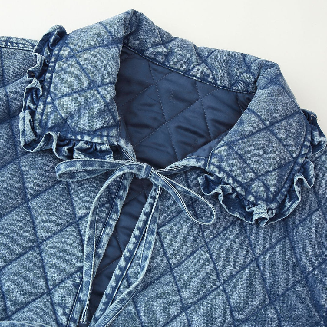 Damen gesteppte Utility-Jacke mit elegantem Kragen und Rüschendetails R&B
