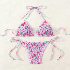 Damen Triangel-Bikini-Set mit verspielter Raffung und hübschem Blumenmuster R&B