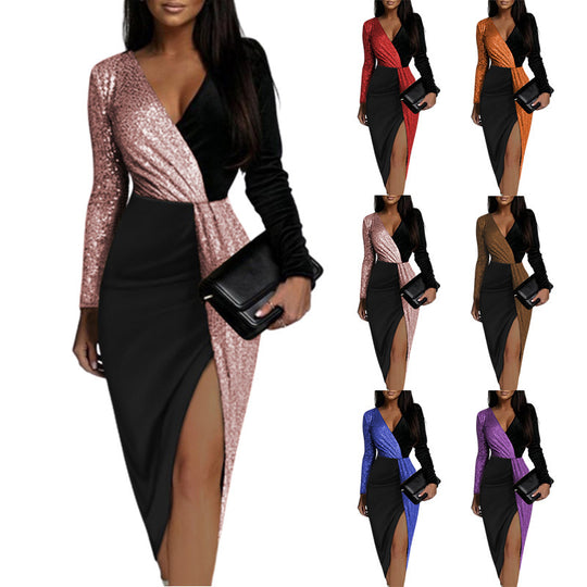 Damen Bodycon Abendkleid mit glitzerndem Detail und tiefem V-Ausschnitt R&B