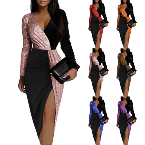 Damen Bodycon Abendkleid mit glitzerndem Detail und tiefem V-Ausschnitt R&B