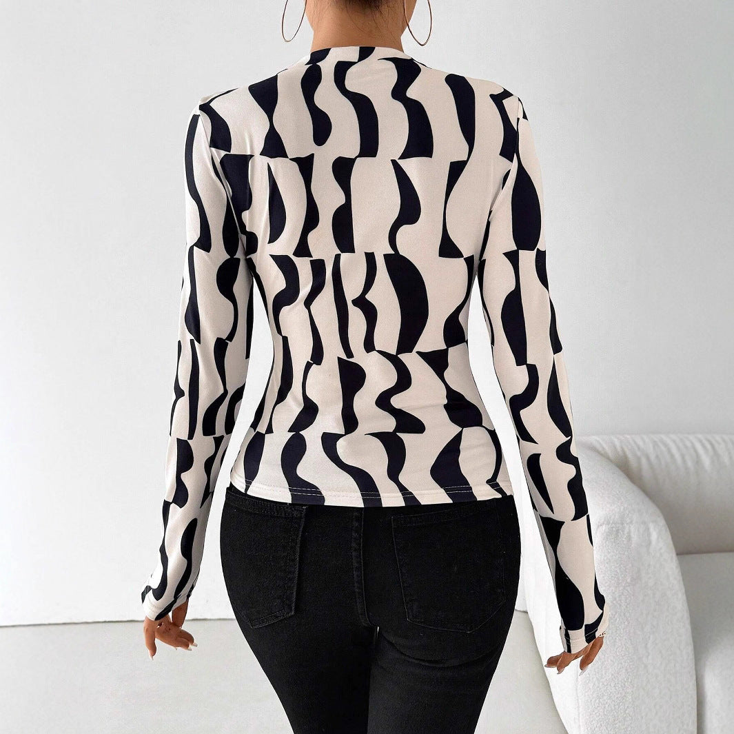 Damen Langarmshirt mit modischem Muster R&B