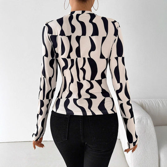 Damen nan tailliertes Langarmshirt mit seitlicher Raffung und Wasserfallausschnitt R&B