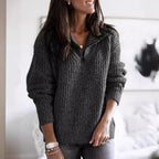 Damen nan weicher Strukturstrickpullover mit halbem Reißverschluss und Troyerkragen R&B