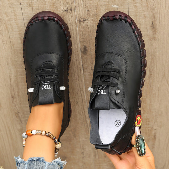 Damen Freizeit-Leder-Sneaker mit elastischen Schnürsenkeln und rutschfester Sohle R&B