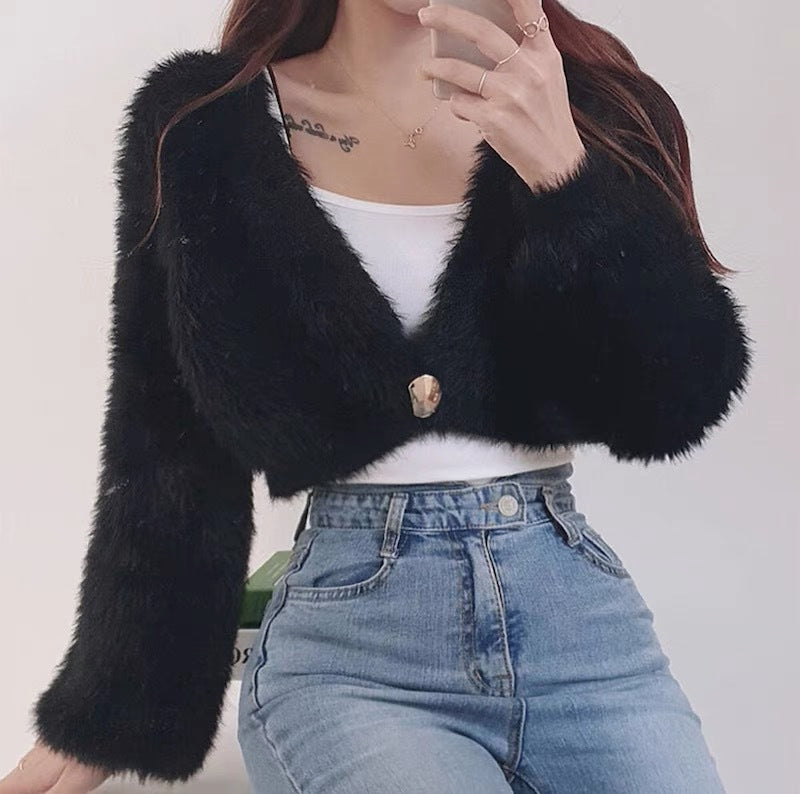 Damen kuschelige Bolerojacke im modischen und flauschigen Design R&B