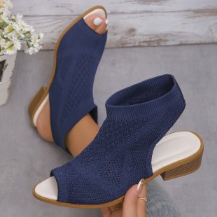 Damen Offene Mules mit Strickdesign und Retro-Blockabsatz R&B