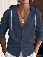 Herren lässige Freizeitjacke mit Kapuze und Knopfleiste R&B