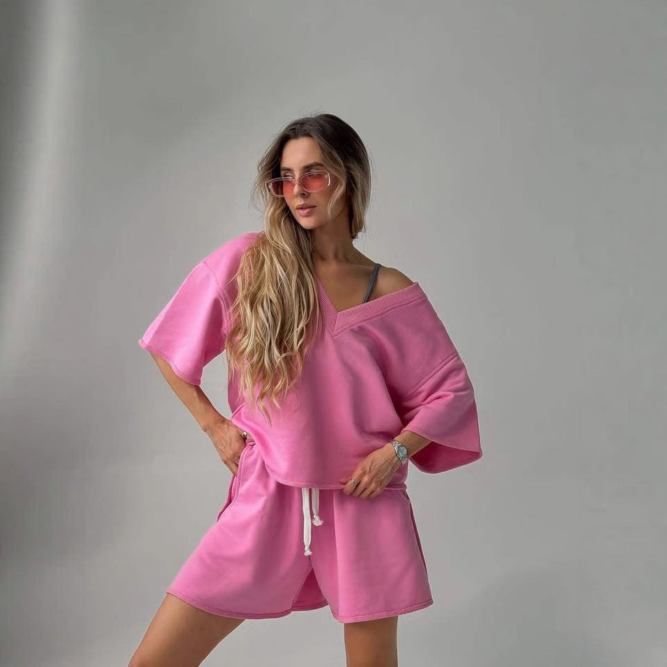 Damen lässiges Lounge-Set mit oversized Oberteil und Shorts R&B