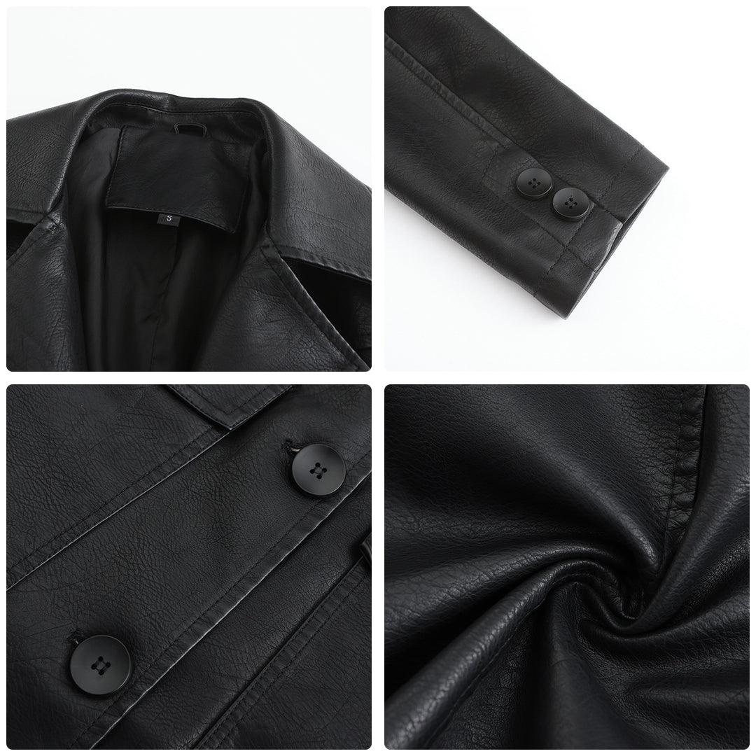Damen modischer Kunstlederblazer mit praktischen Taschen R&B